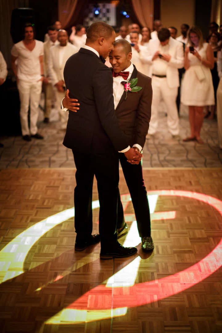 Evanston Gay Wedding photographer black grooms have their first dance