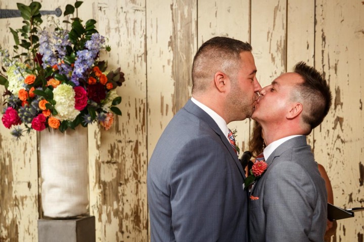Evanston Gay Wedding Photography first kiss