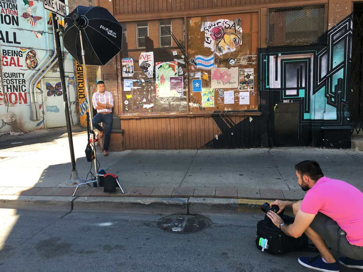 Behind the scenes Magazine photoshoot while shooting Beto Soberanis for Positively Aware in Chicago