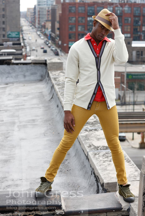 " liked standing on the roof, it was exciting, a little bit cold, but exciting. I wasn't really scared, except for the few times i looked down, but it gave me a charge. " - Model Sean Parris