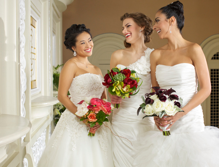 Chicago lifestyle advertising Photography portrait of three brides in wedding dresses