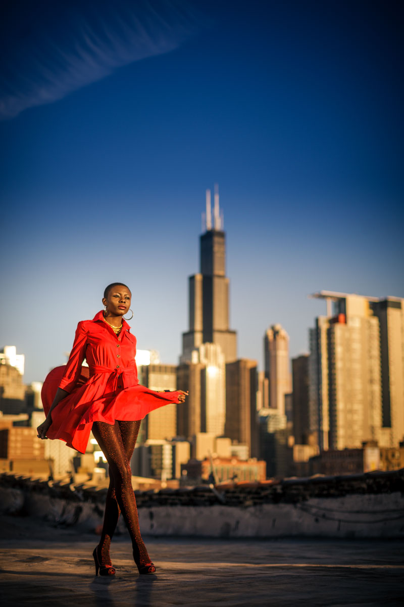 Chicago Fashion Photographer John Gress photo of a stunny model in a red dress