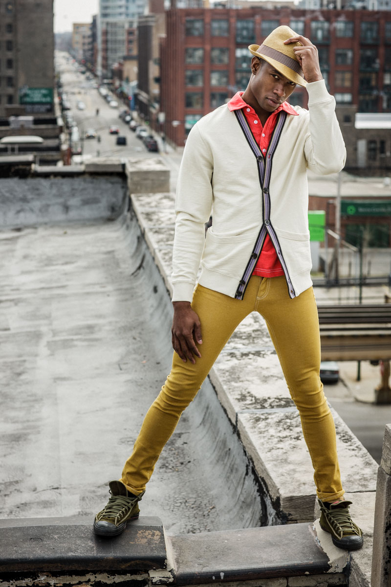 Chicago Fashion Photographer John Gress captures and actor on a Chicago rooftop