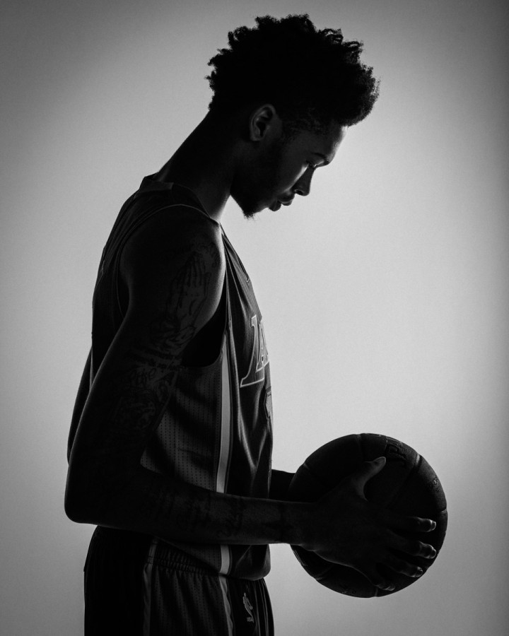 Los Angeles Lakers rookie Brandon Ingram poses for a black and white portrait by Chicago Photographer John Gress
