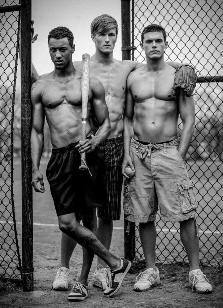 Models pose after playing baseball for chicago sports lifestyle advertising photographer
