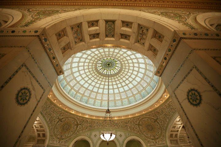The Tiffany dome is seen at the Chicago Cultural Center. by Chicago Magazine Photographer John Gress