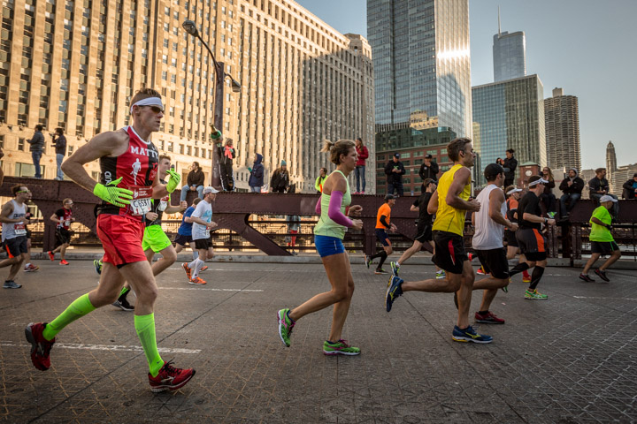 Runners pass the Chicago River during the Marathon