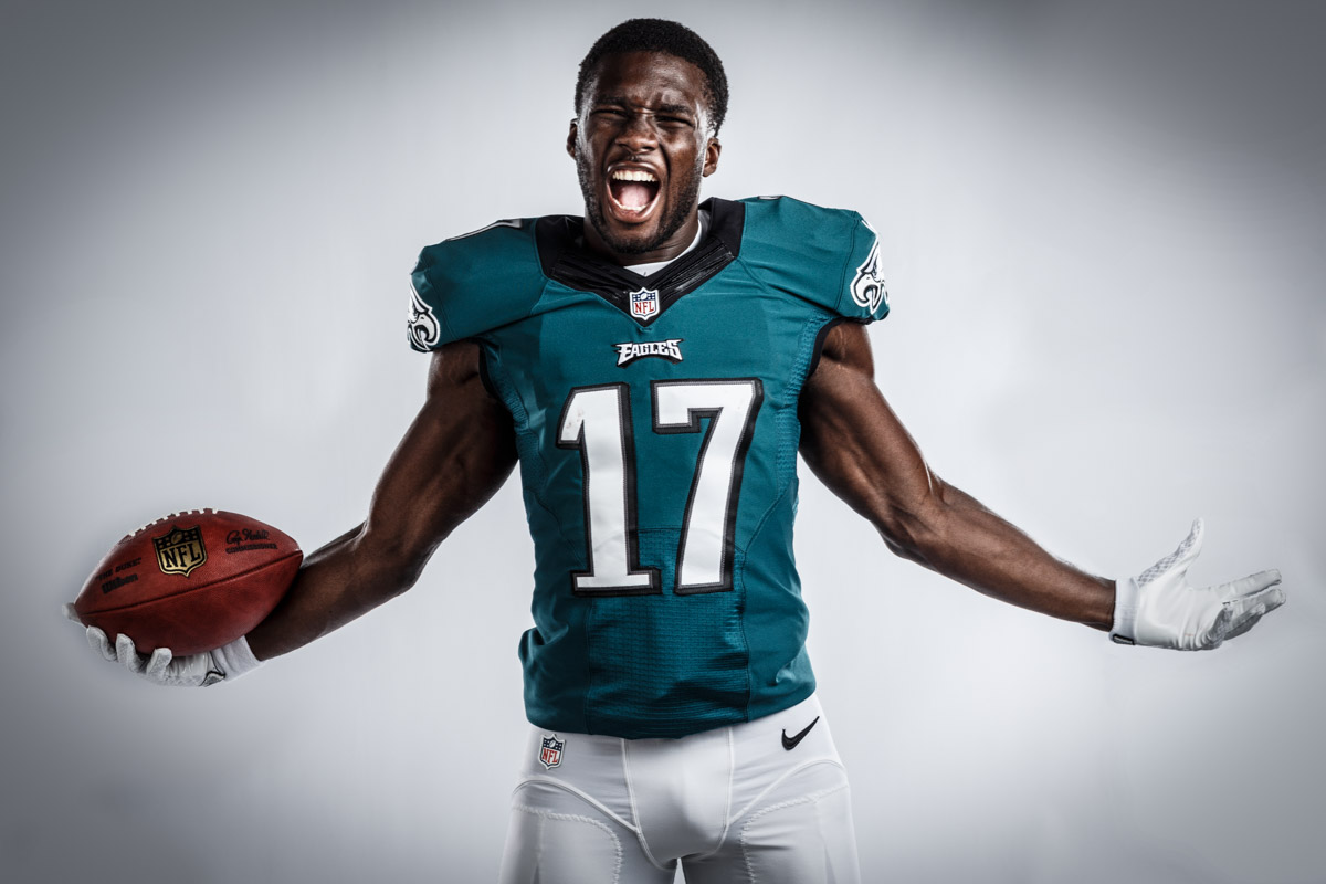 Editorial portrait photography of Philadelphia Eagles Nelson Agholor by Chicago Photographer John Gress