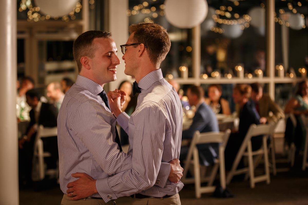 Gay wedding first dance at the Peggy Notebaert Nature Museum in Chicago