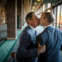 Once last kiss before their gay wedding at Navy Pier in Chicago