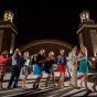 Illinois same-sex wedding photographer danceing at reception conga line