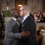 Gat grooms share their first kiss during their Chicago Lutheran Wedding