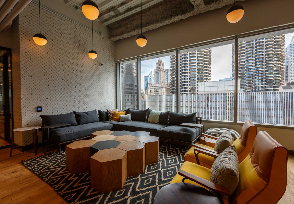 A PR firm, hired me to shoot a series of HDR architectural Interior commercial photography images for office sharing company WeWork in Chicago's River Nortn neighborhood