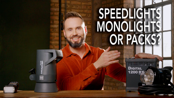What is the difference between Speedlights, Monolights and Packs & Heads?