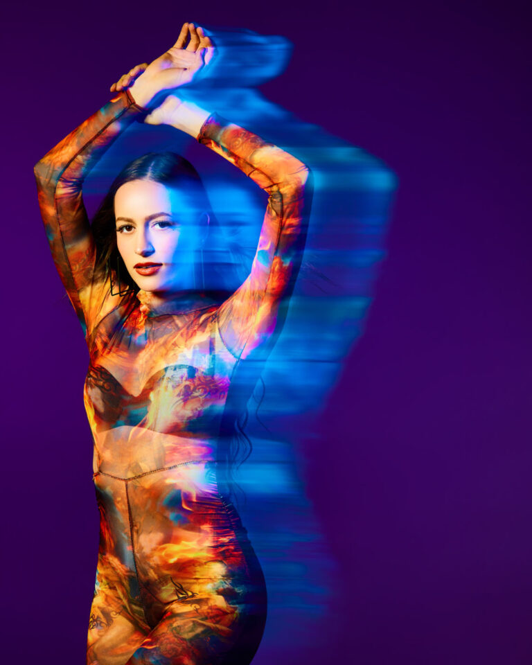 Mixing flash with colored LED lights for Chicago fashion photographer