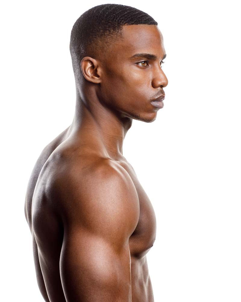 shirtless fitness model with white background
