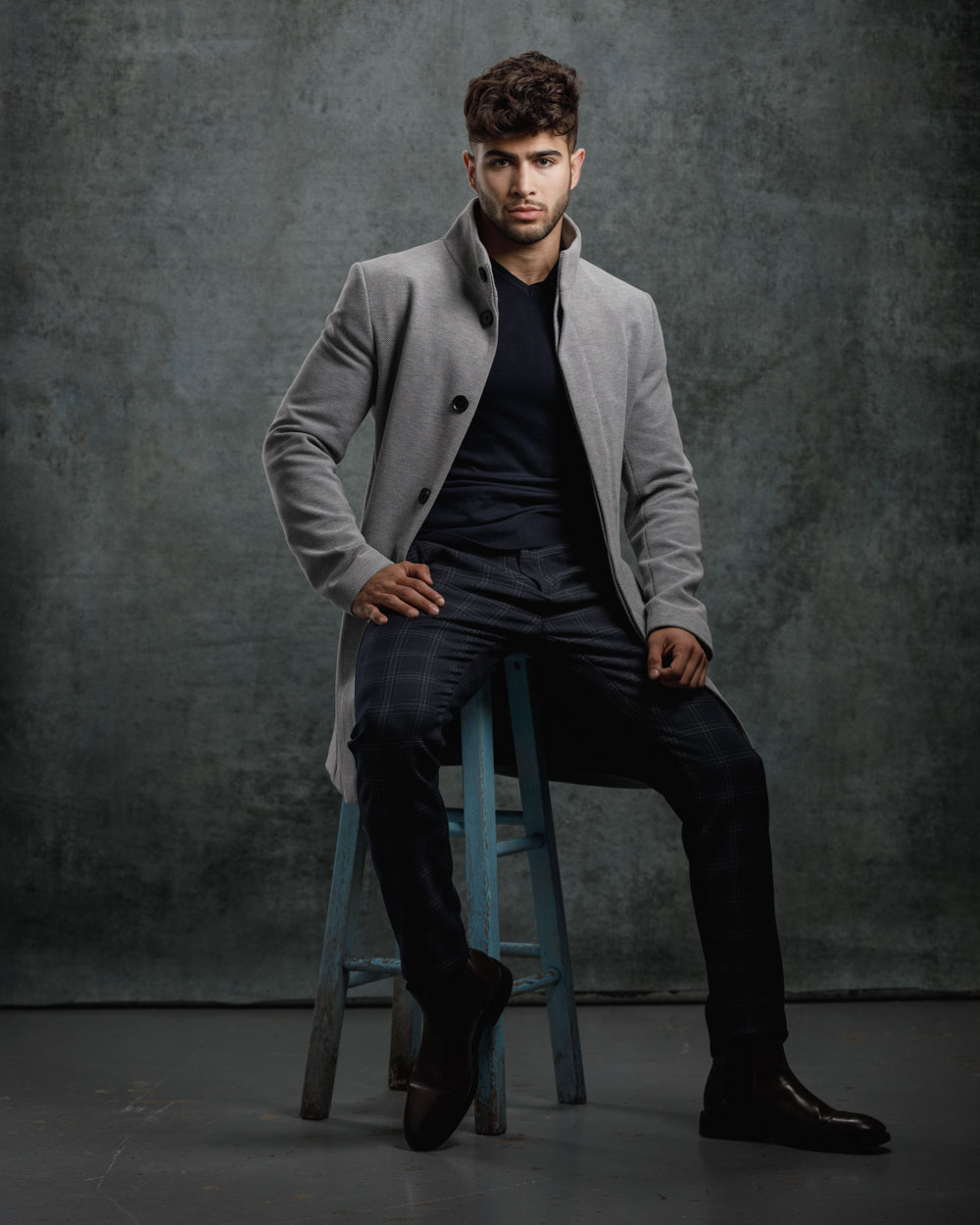 Muhammed models in chic urban wear during a Chicago fashion shoot