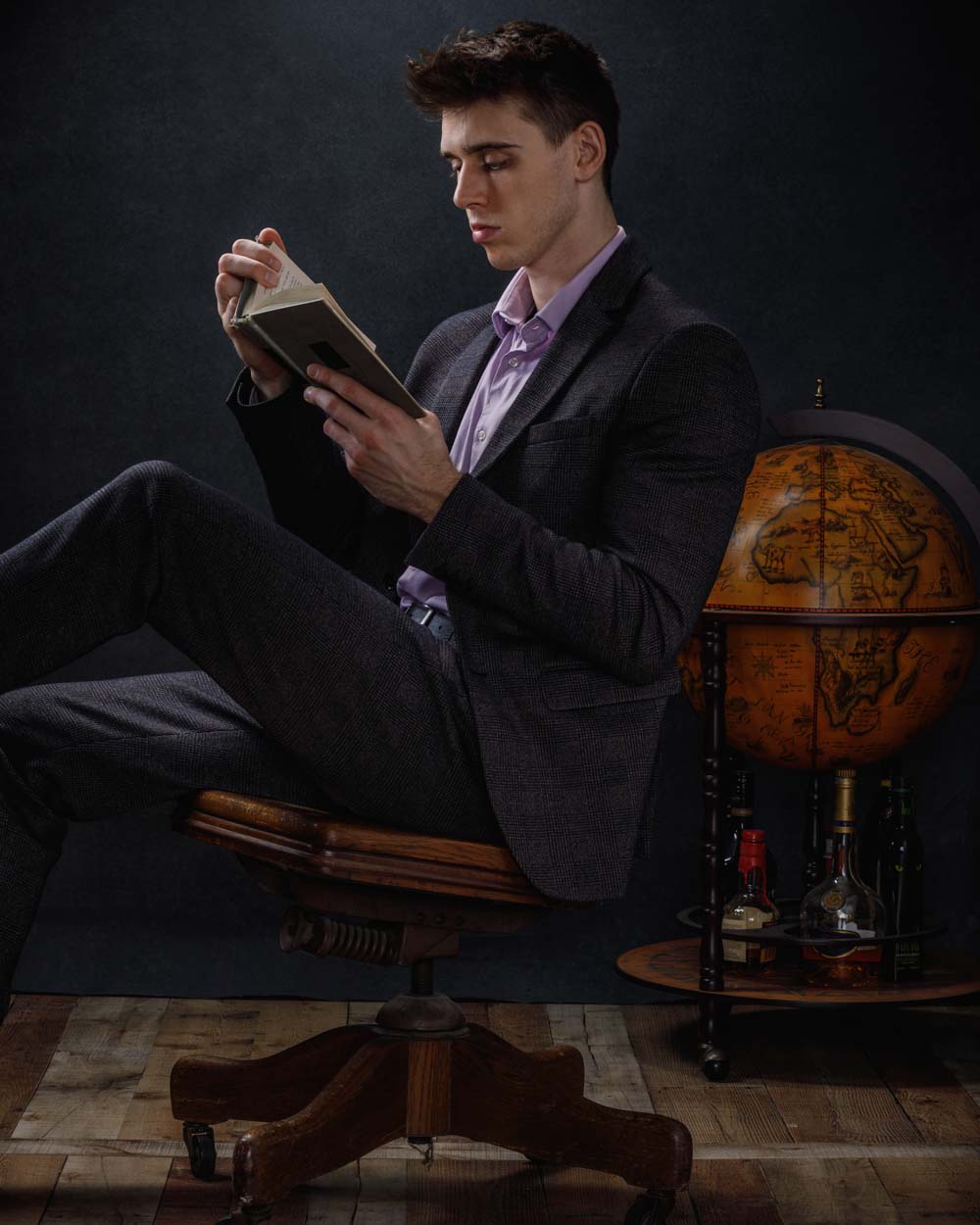 Jonathan reading a book at our Chicago model photography studio
