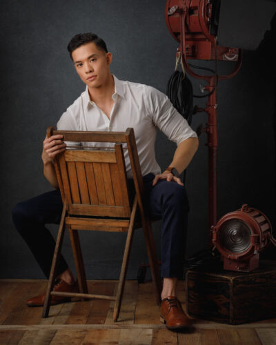 Henry updating his Chicago model portfolio with a sophisticated pose