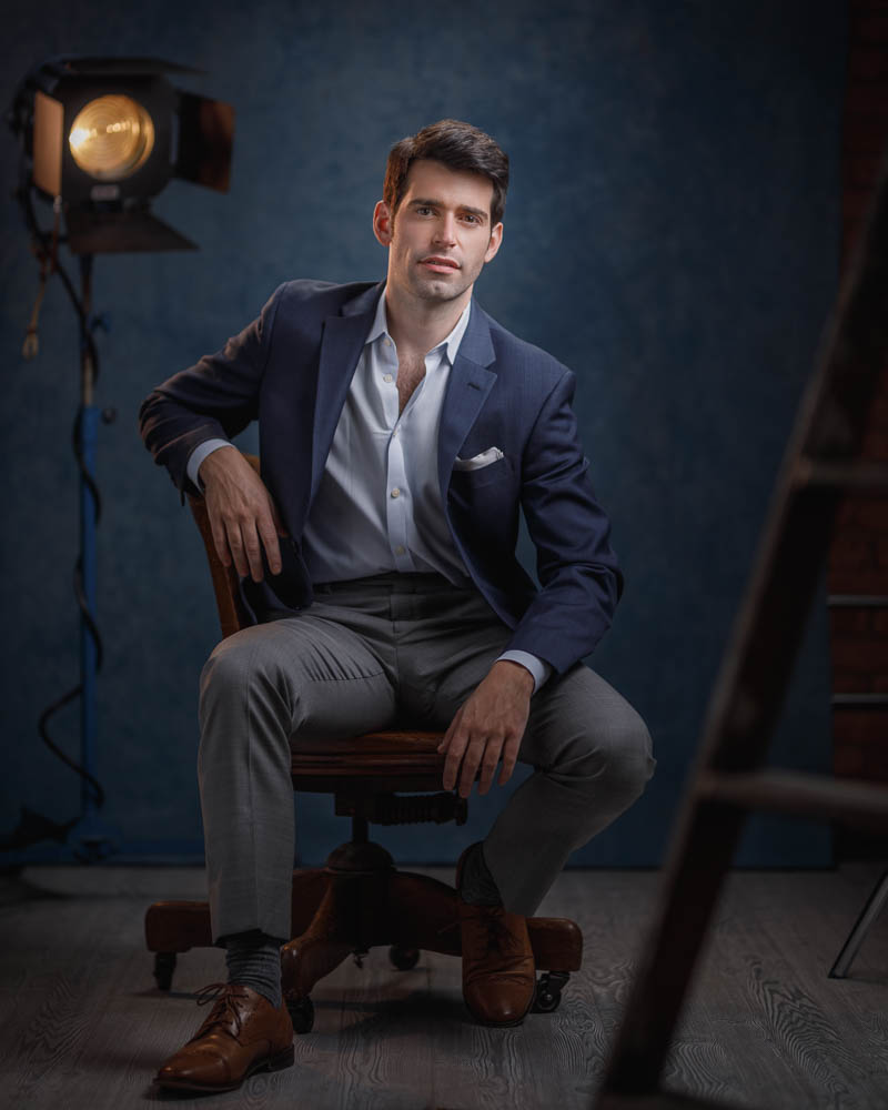 Jake clean-shaven in business-casual attire during his model headshots in Chicago