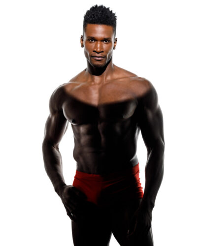 Chaun in a dramatic red underwear as captured during his modeling portfolio service in Chicago