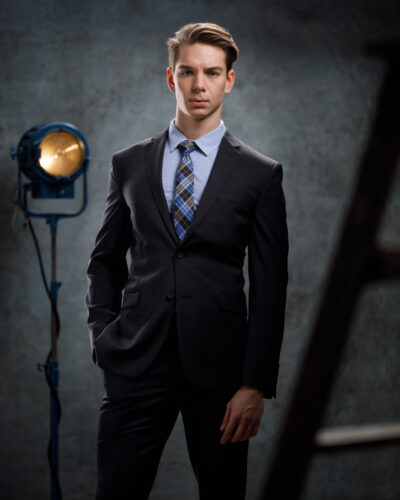 Erik in a suit and tie, showcasing the professional model portfolio in Chicago.