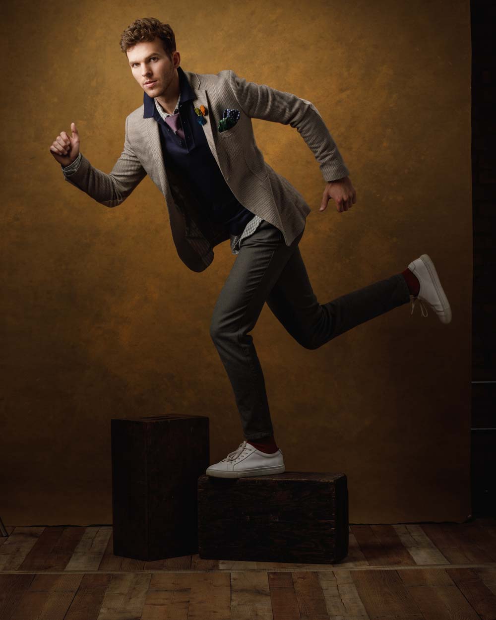 Full body portrait of Connor in dynamic pose