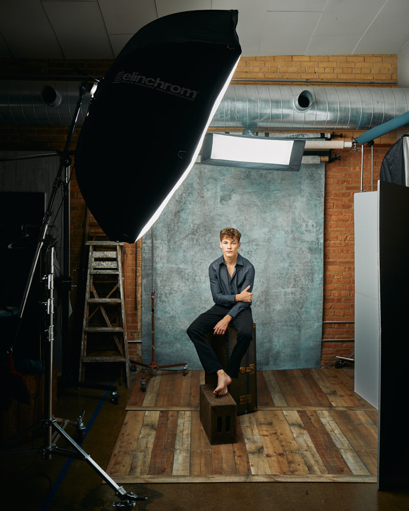 Behind the scenes shot of Evan on set