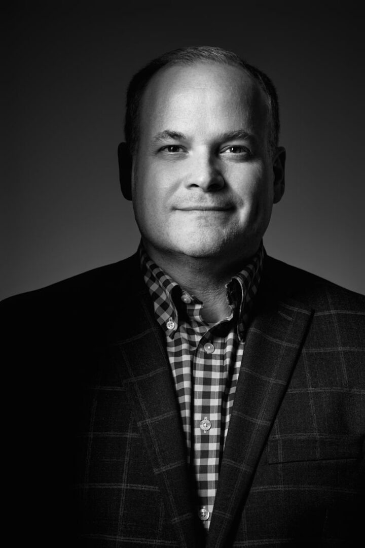 Creative black and white executive portrait in Chicago for Tusker rebrand