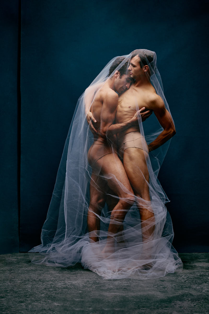 Dancer under soft studio lighting with fabric during Chicago shoot