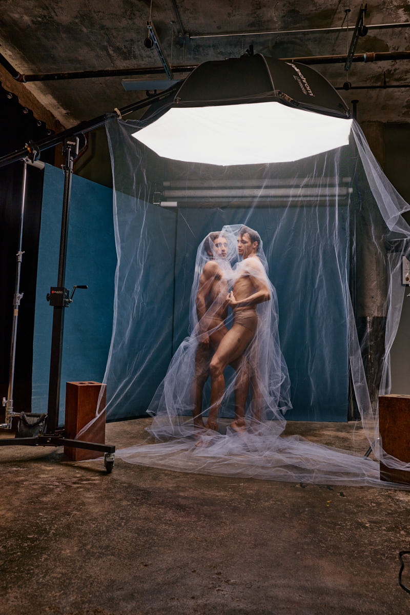 Dancers expressing energy and tension in stylized dance photography session