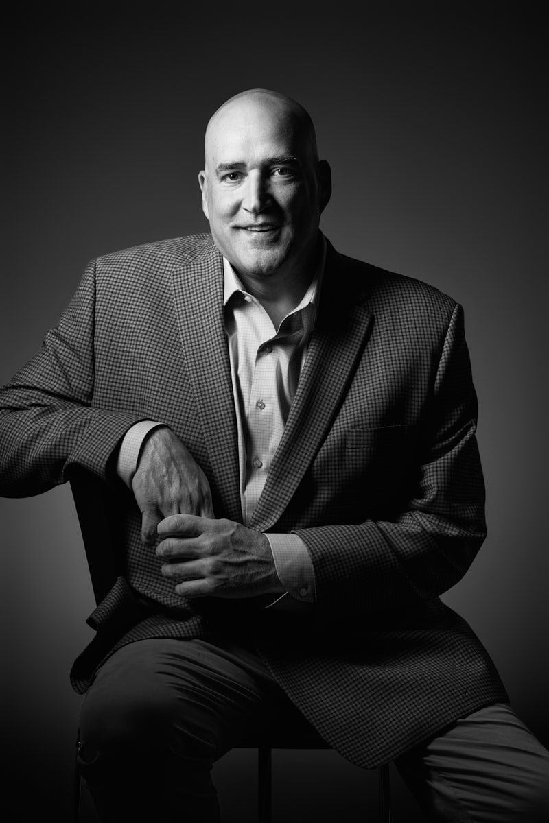 Business headshot on-location setup with creative lighting